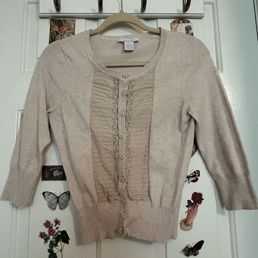 Vintage Cropped Cream Lace Button Up Cardigan | Coquette Fairycore Dark Academia